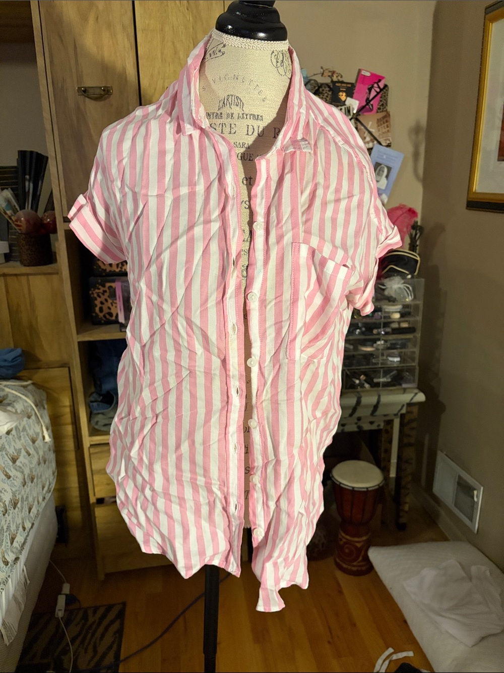 Lola River Pink and White Striped Button-Up Shirt - Small NWT